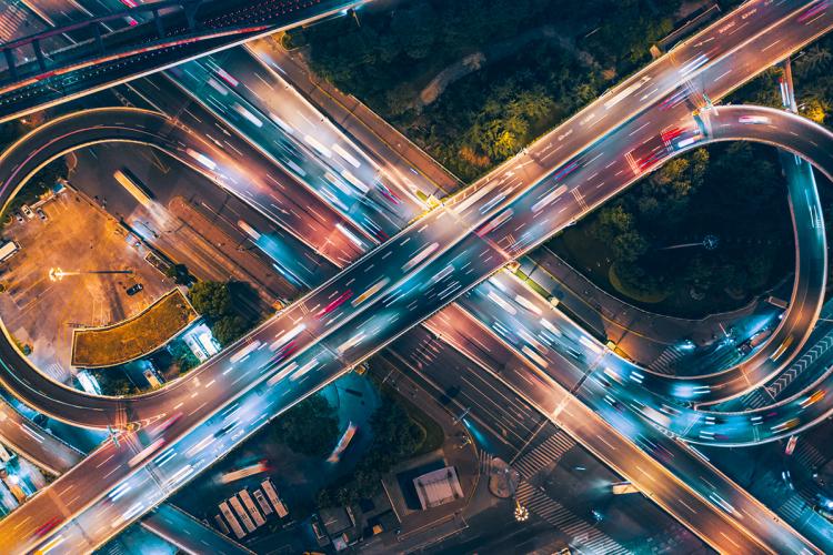 A highway overpass from above